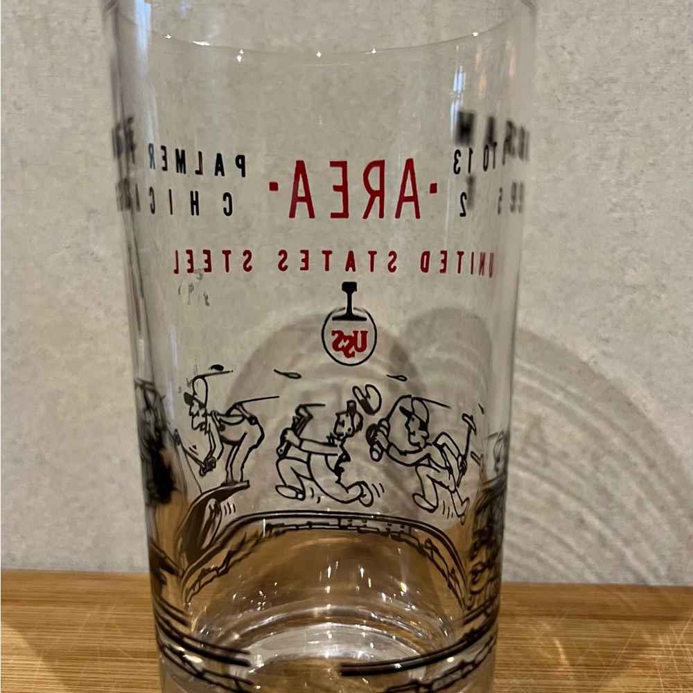 Vintage US Steel Glass with Cartoon Design